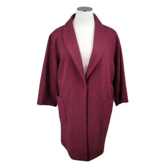 Woman Within Shawl Collar Coat 3X 45% Wool Burgundy - Picture 1 of 6